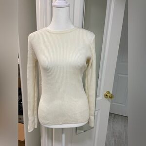 Lands' End Women's White Ribbed Sweater 96% Baumwolle